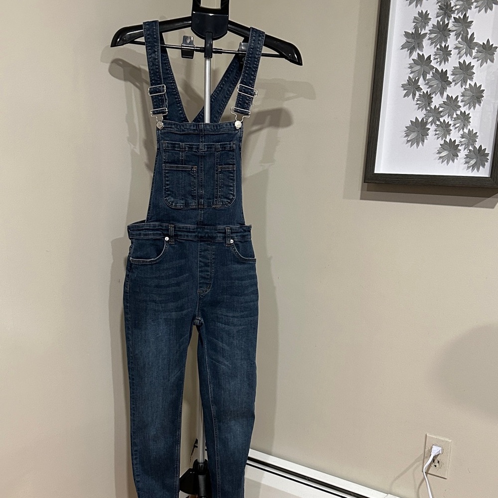 Free People Dark Blue Denim Overalls Jumpsuit